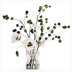 Bouquet Of White Wild Flowers Poppy Thistle Vase 457 3D
