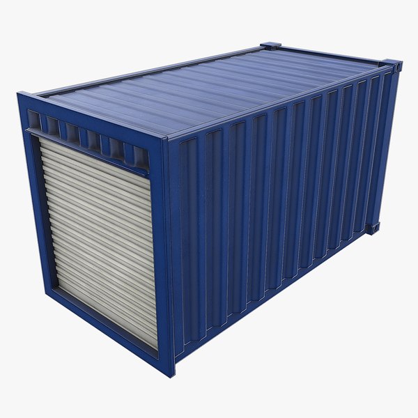 3D 16ft Container With Roll-Up Door - Blue model