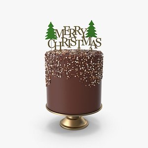 Christmas Cake with Gold Merry Christmas Topper 3D model