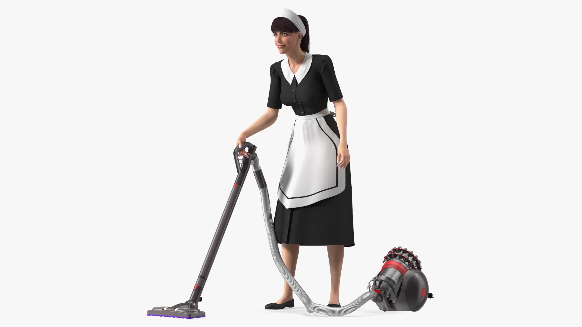 Housekeeping Maid with Dyson Big Ball Vacuum Cleaner 3D model preview