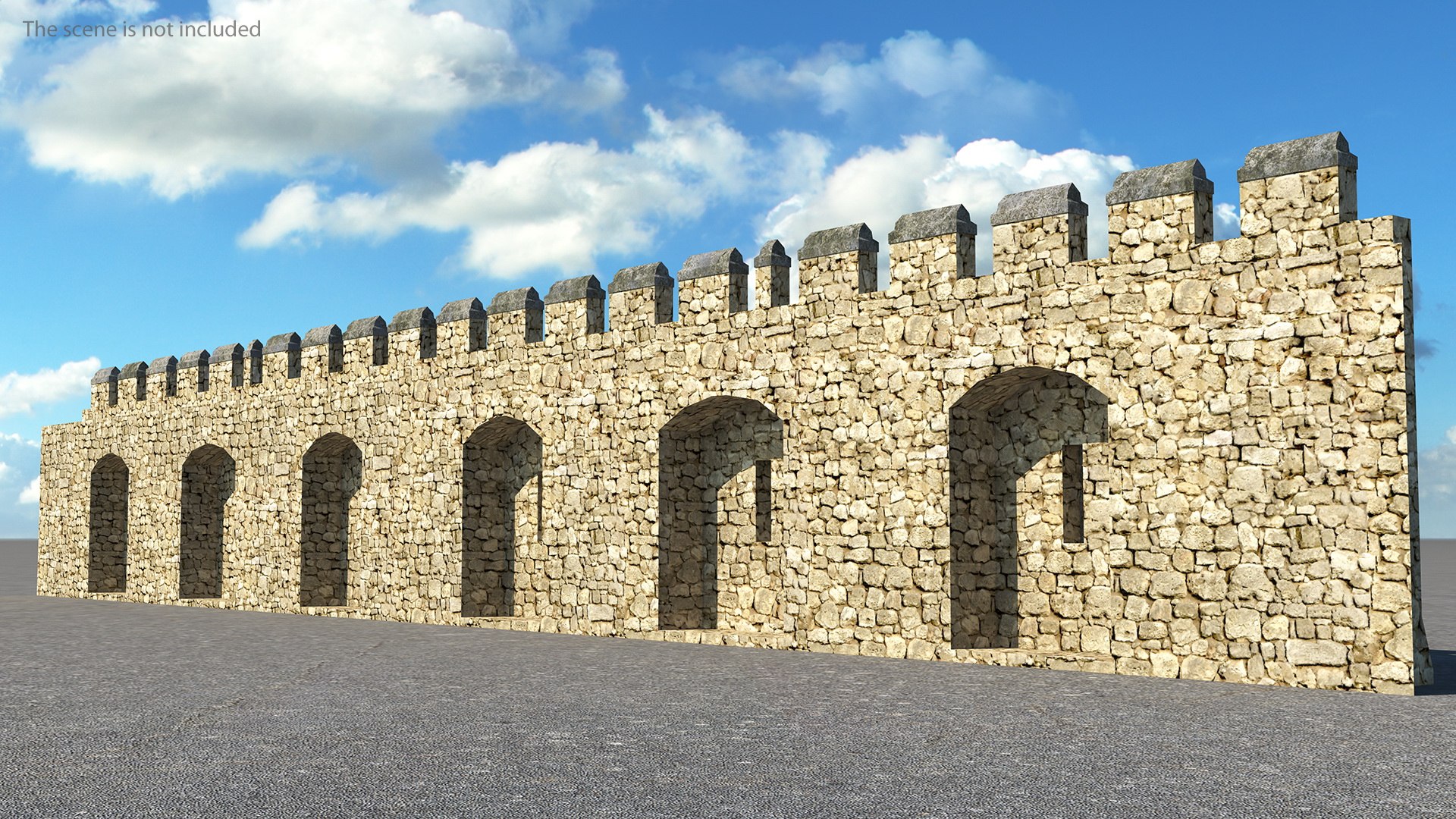 Wide Stone Wall 3D model preview