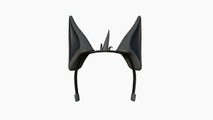 Furry Ears Tiara D09 Full Black - Headband Character Design 3D
