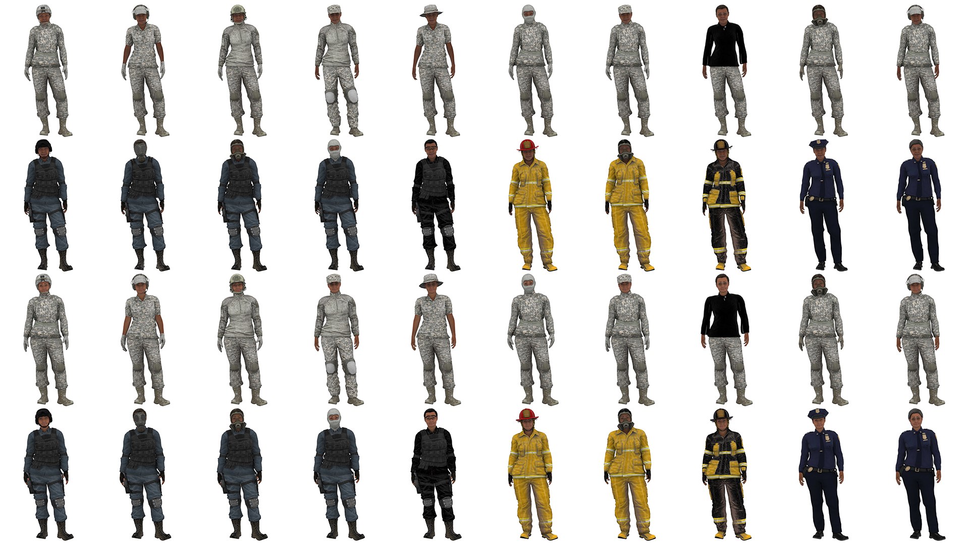 3D Characters pack https://p.turbosquid.com/ts-thumb/cq/423osm/Vk/1920x1080blackfemaleduty/png/1722949772/1920x1080/fit_q87/7d0cb0303ccc9fa569d5b309c8541bf4139f8697/1920x1080blackfemaleduty.jpg