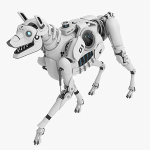 3D Futuristic Robotic Dog White in Walking Pose
