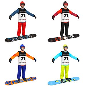 pack snowboarder boards man 3D model