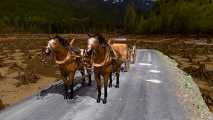 Horse Carriage with Cannon Rigged - Game Ready 3D Model 3D model