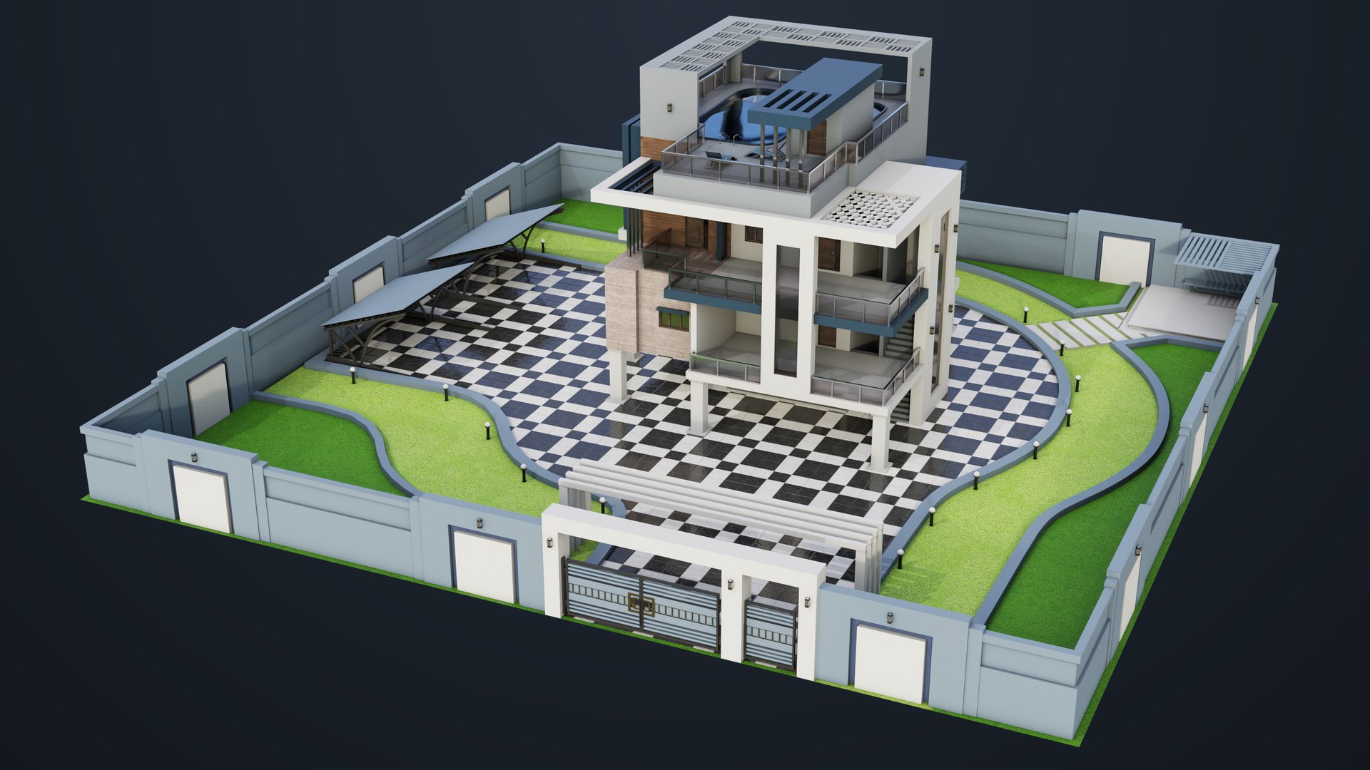 3D Modern Villa House02 with Compound All PBR Unity UE Textures Included https://p.turbosquid.com/ts-thumb/cq/ZU4yMd/DH/bangalow02_00000/jpg/1697685425/1920x1080/fit_q87/b74f765e18209f1506c7037175ce896fc611cb73/bangalow02_00000.jpg