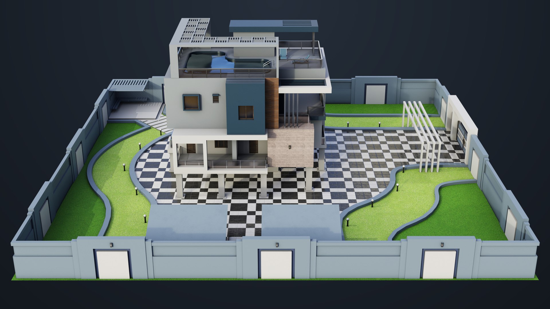 3D Modern Villa House02 with Compound All PBR Unity UE Textures Included https://p.turbosquid.com/ts-thumb/cq/ZU4yMd/R6/bangalow02_00007/jpg/1697685434/1920x1080/fit_q87/17cac51f5fb203212bb58f566ba13e08f6b27cdd/bangalow02_00007.jpg