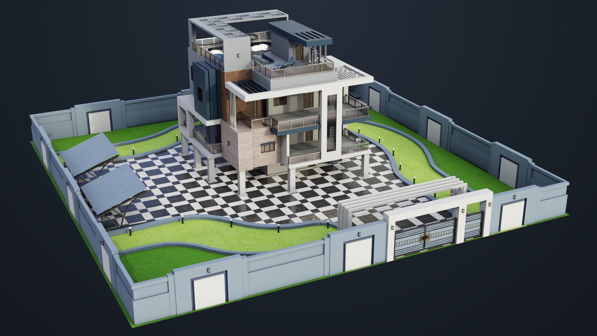3D Modern Villa House02 with Compound All PBR Unity UE Textures Included https://p.turbosquid.com/ts-thumb/cq/ZU4yMd/VH/bangalow02_00001/jpg/1697685425/1920x1080/fit_q87/428d719890d5c2e888cdb835691b357d4496babf/bangalow02_00001.jpg