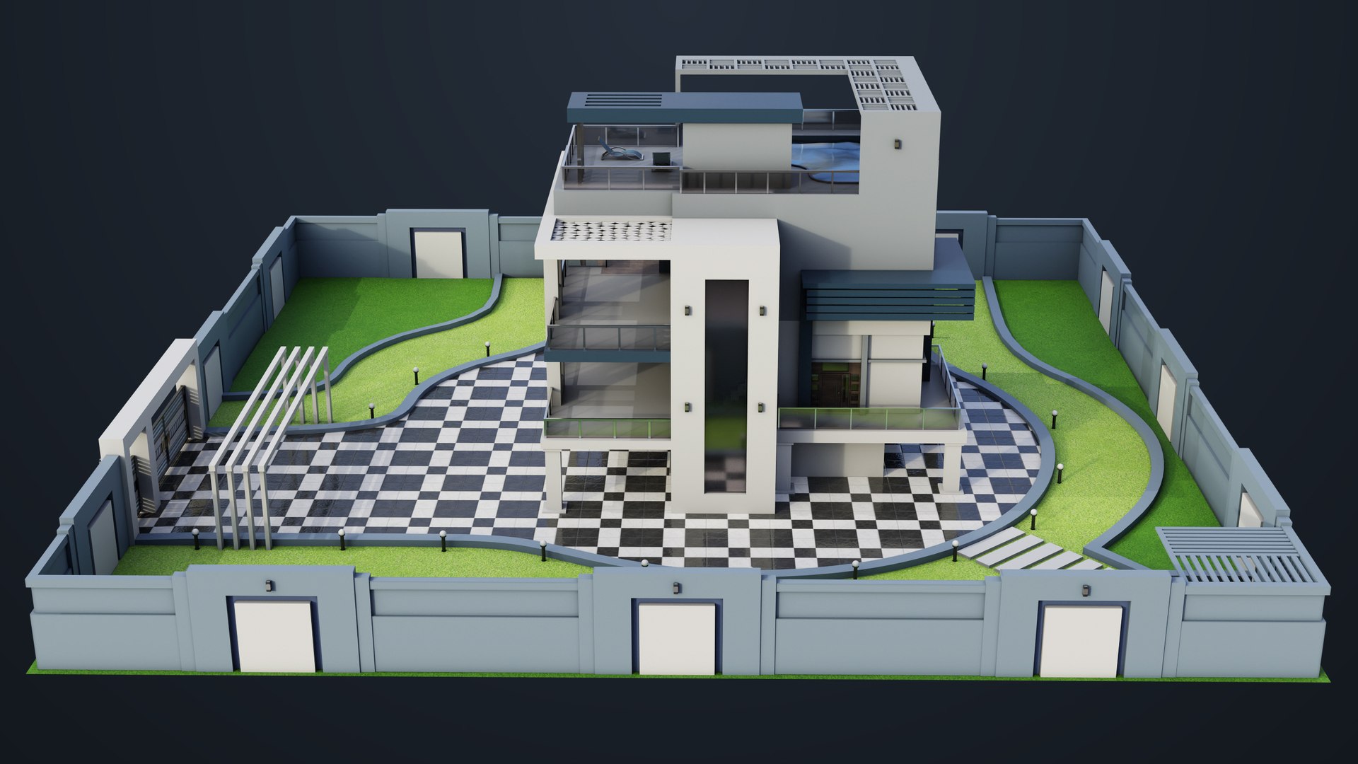 3D Modern Villa House02 with Compound All PBR Unity UE Textures Included https://p.turbosquid.com/ts-thumb/cq/ZU4yMd/pz/bangalow02_00003/jpg/1697685429/1920x1080/fit_q87/8e41bd680d74de792410ca48ffd752c6f17449c1/bangalow02_00003.jpg