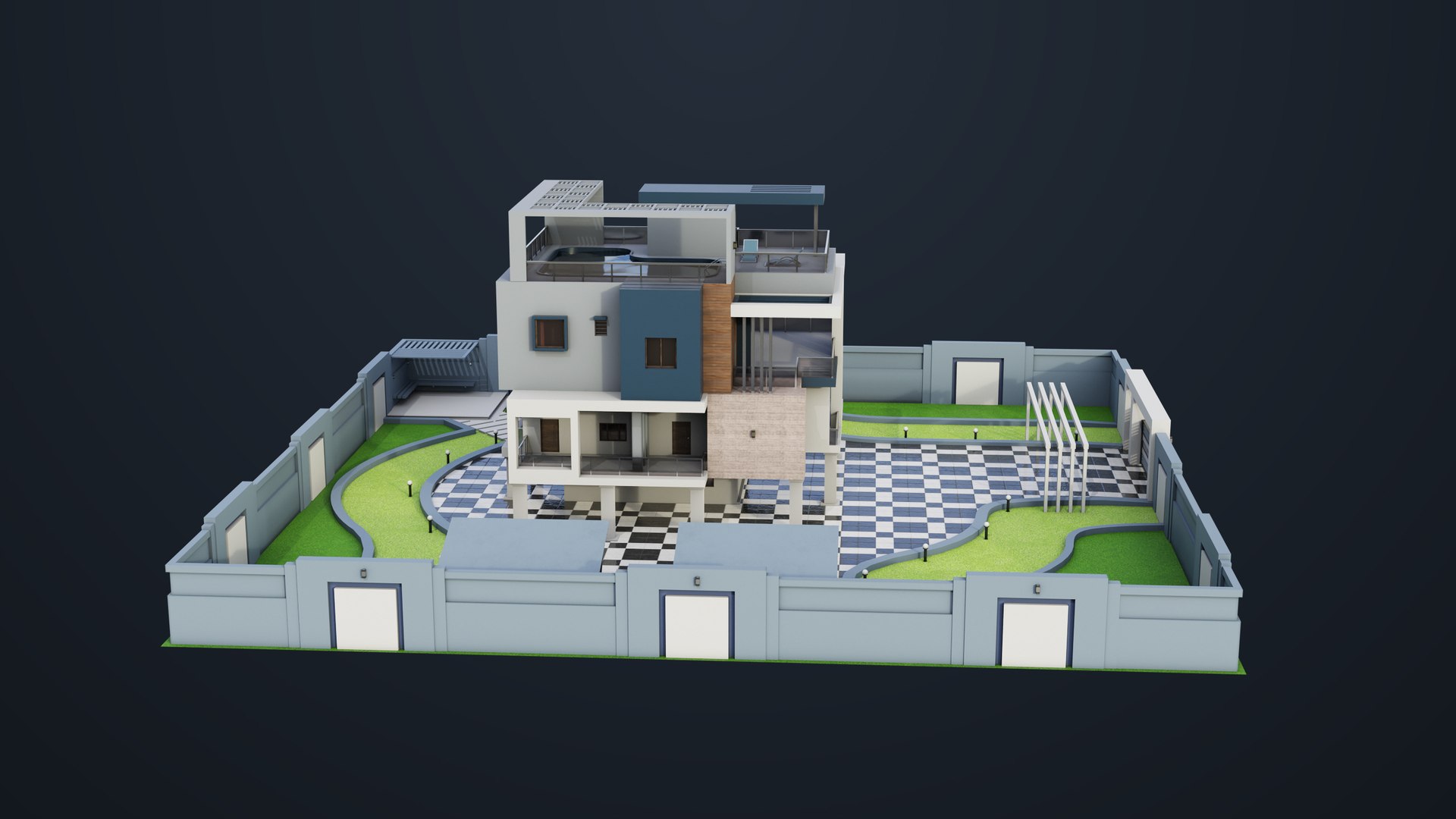 3D Modern Villa House02 with Compound All PBR Unity UE Textures Included https://p.turbosquid.com/ts-thumb/cq/ZU4yMd/qn/bangalow02_00028/jpg/1697685458/1920x1080/fit_q87/7cc44408dede22fe89b20f13ffac1a878b662c7b/bangalow02_00028.jpg