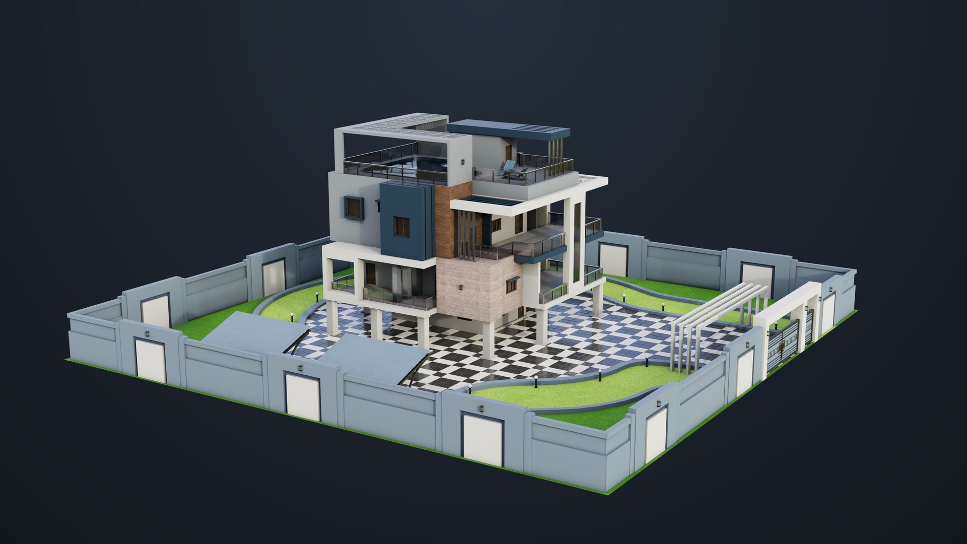 3D Modern Villa House02 with Compound All PBR Unity UE Textures Included https://p.turbosquid.com/ts-thumb/cq/ZU4yMd/xE/bangalow02_00026/jpg/1697685456/1920x1080/fit_q87/e996585f1dcfe130f2b1dd660327c8d6bc00ed27/bangalow02_00026.jpg
