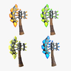 3D model Stylised Axe With Crystals in Different Colors