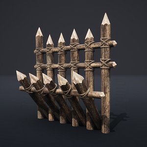 3D PALISADE BARRIER BARRICADE FENCE WALL DAM MEDIEVAL VILLAGE FORT