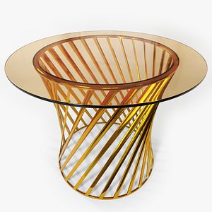 Gold Round Glass Table 3D model