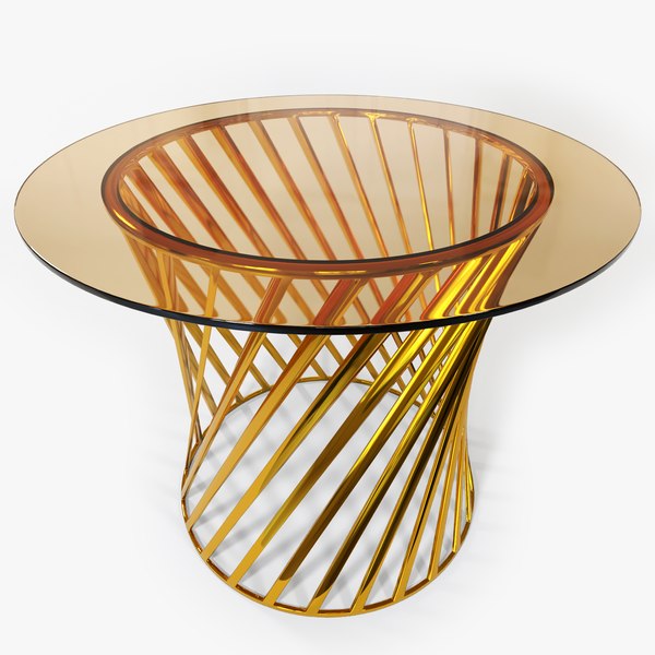 Gold Round Glass Table 3D model