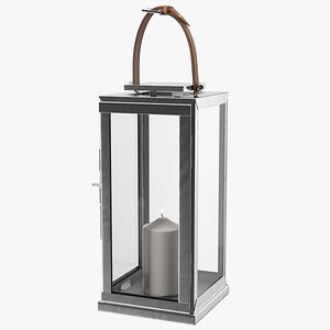 Stainless Steel Lantern with Candle 3D model