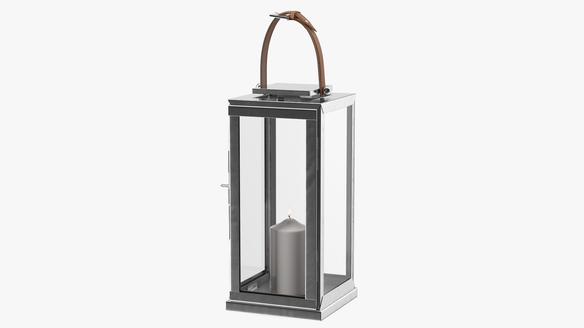 Stainless Steel Lantern with Candle 3D model preview