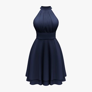 Halter Neck Drop Back Skirt Mini Cocktail Dress 3D