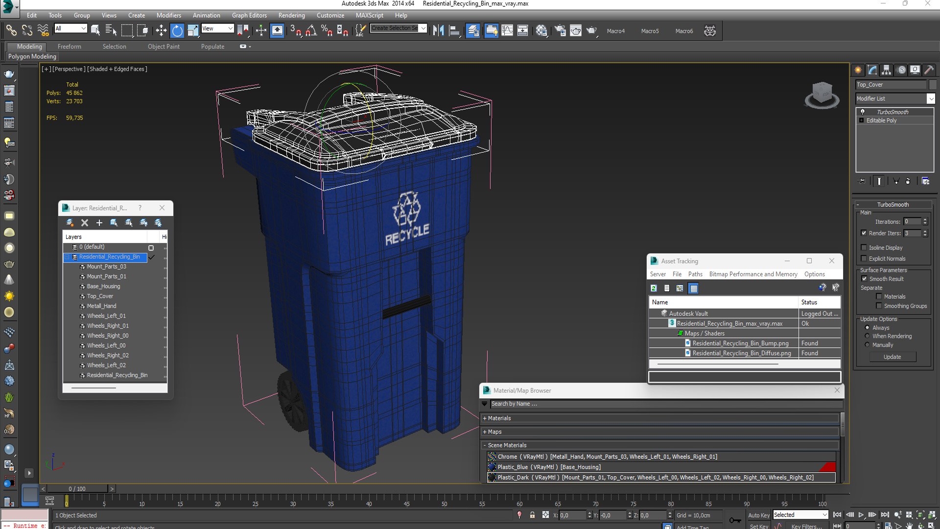 3D Residential Recycling Bin - TurboSquid 2220546