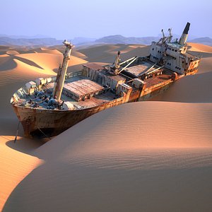 Shipwreck in the desert dunes HD 3D model