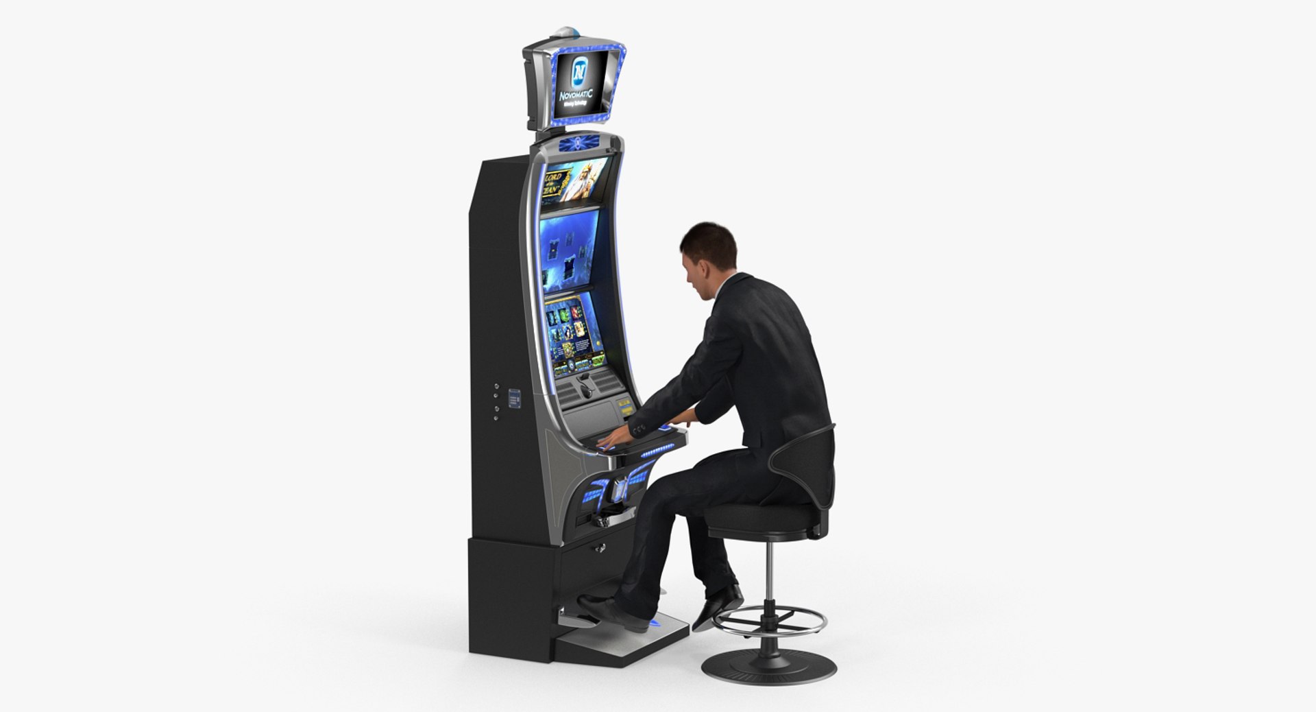 Man Gambling at Slot Machine Rigged with Fur 3D Model 3D model preview