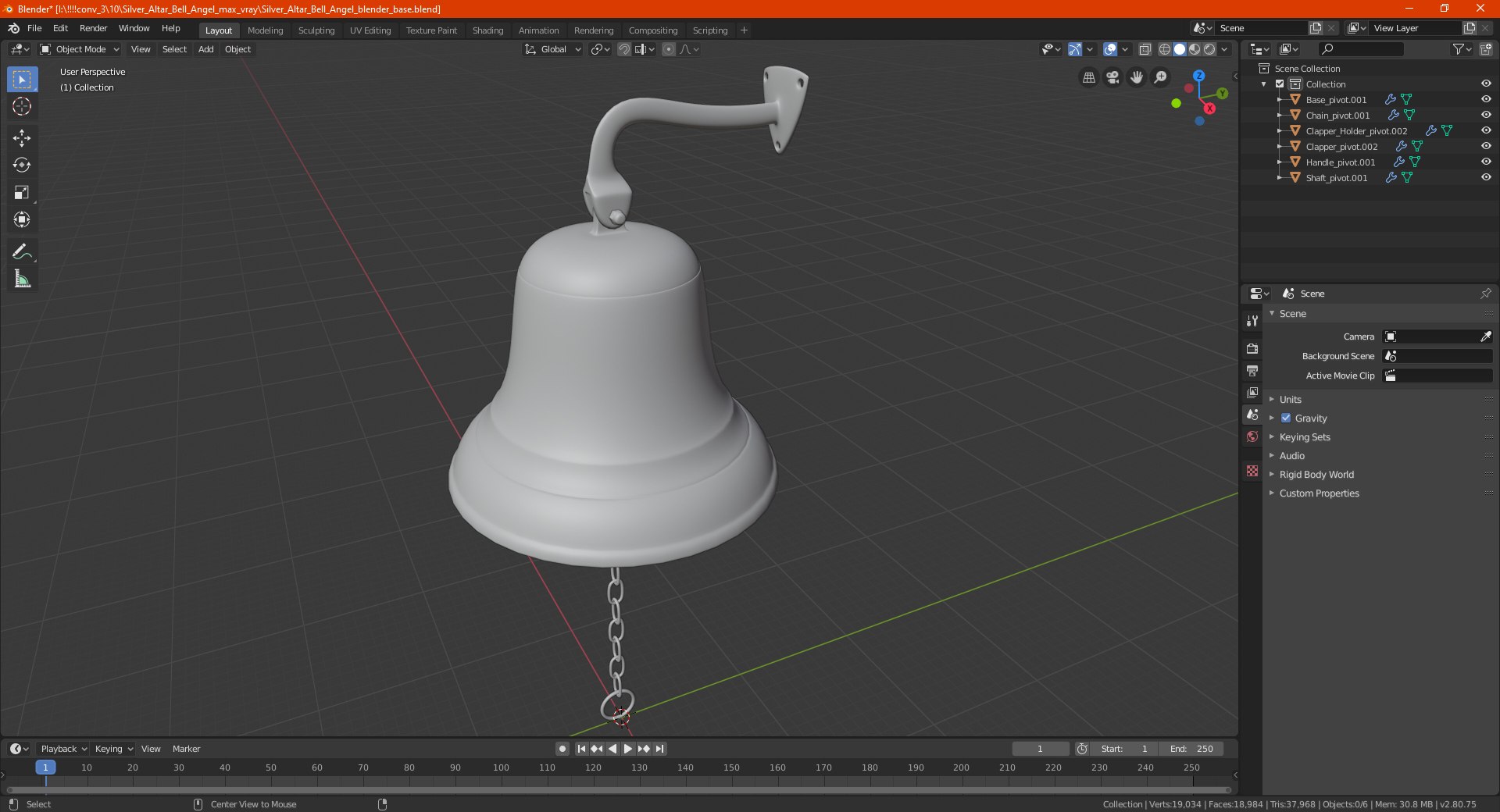 Silver Altar Bell Angel 3D model preview