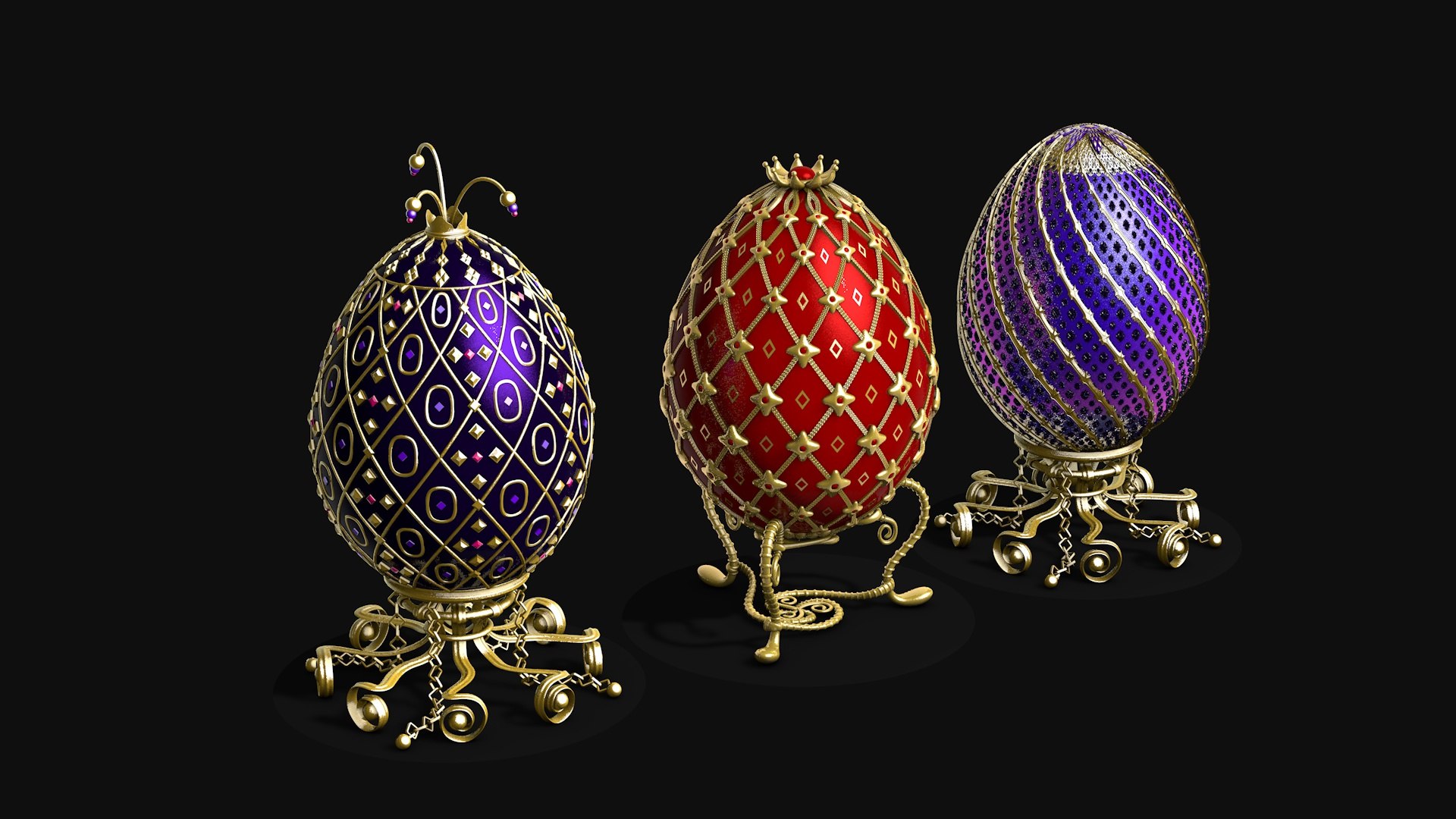 Collection of Faberge eggs R1 3D model https://p.turbosquid.com/ts-thumb/cs/JbCwr2/MK/collectionfabergeeggsr12/jpg/1737836643/1920x1080/fit_q87/4b89d7a7c6a66ead4436d53d8fef27212e707a9a/collectionfabergeeggsr12.jpg