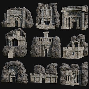 3D CAVE ENTRANCE GATE PORTAL DUNGEON ANCIENT TEMPLE COLLECTION