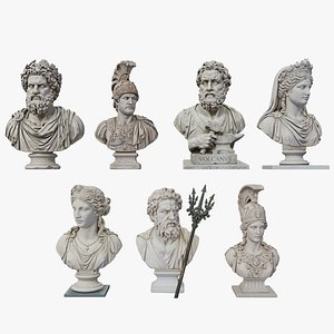 Roman Gods Mythological Busts Collection - 7 High-Poly Statues