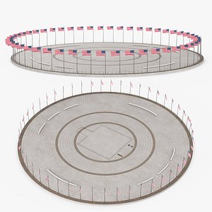 3D Circle Plaza with Flagpoles model