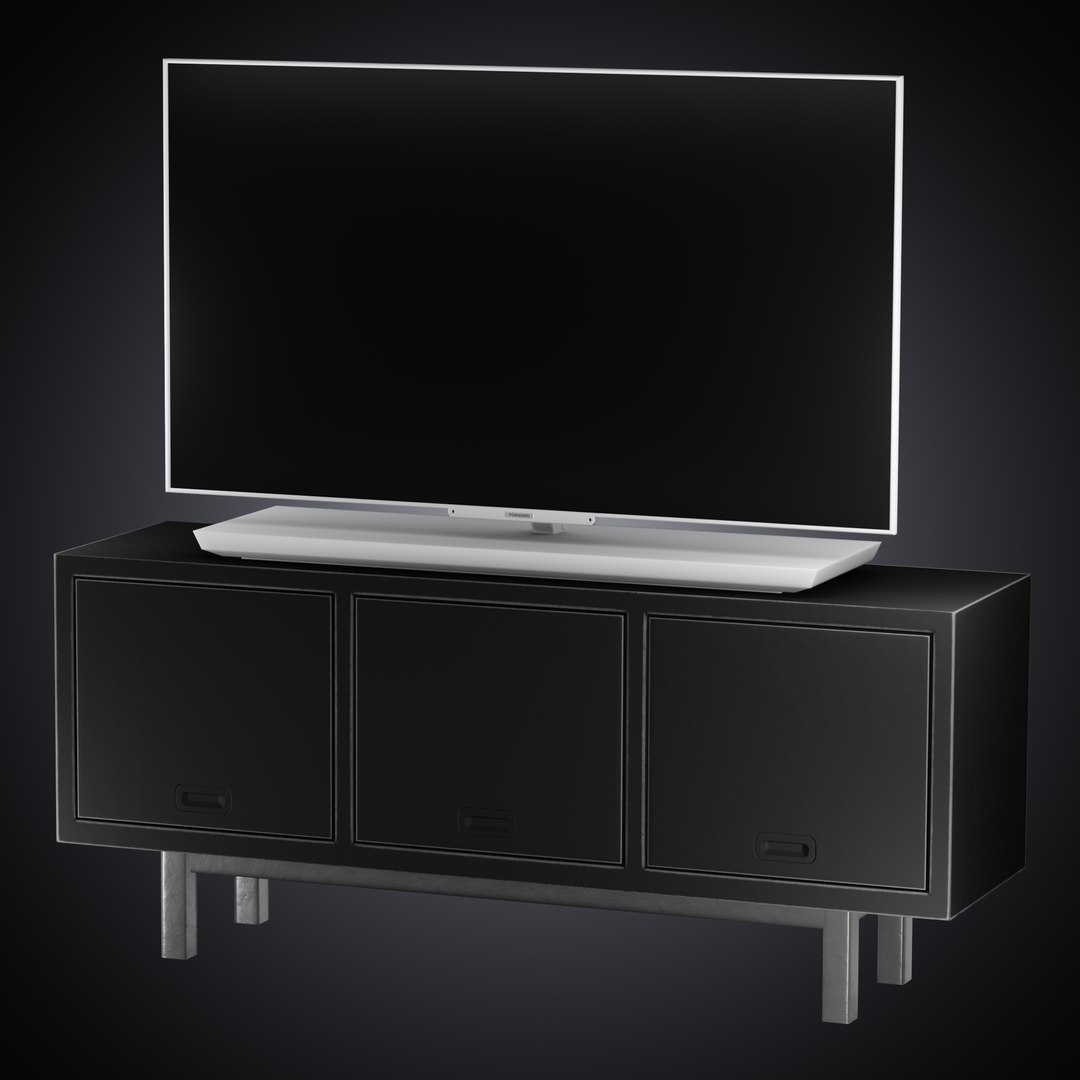 TV On Black Rack Game-Ready PBR Black And White Versions Screen On And ...