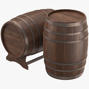 3D Wooden Barrel Set 03 model