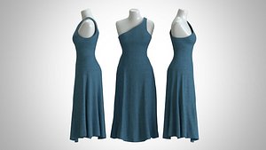 3D Woman Dress 2 Bright Blue Jean Fabric model