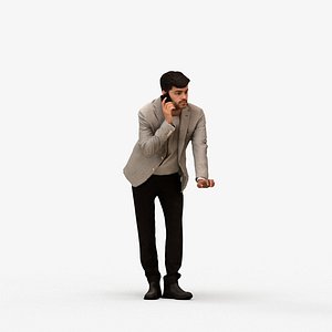 3D model 00296Darren008 - Adult Caucasian businessman leaning while calling on smartphone in office setting