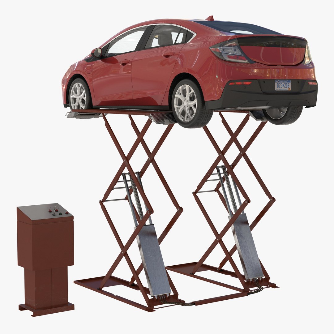 Automotive Scissor Lift Generic and Hybrid Car 3D model preview