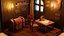 Sala de estudio medieval isométrica modelo 3D de baja poli