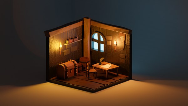 Medieval Study Room isometric low poly 3D model 3D model