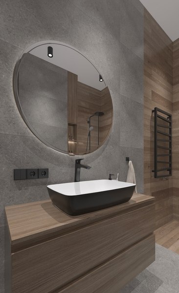 Spacious shower room with wood tiles 3D model