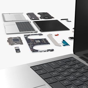 Disassembled Notebook Hardware Layout Gray 3D model