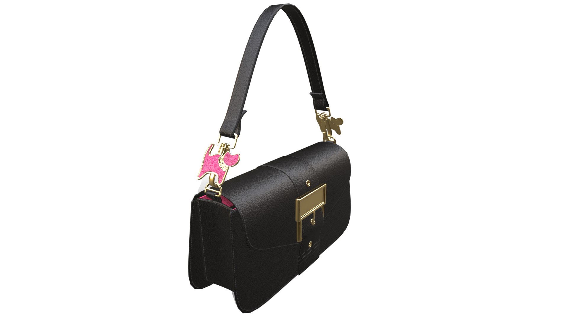 3D model Black leather handbag with cat pendent - TurboSquid 1902897