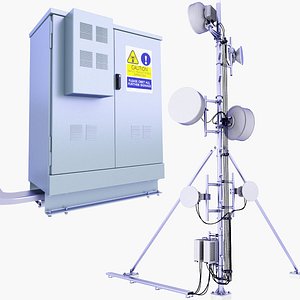 3D Roof Cell Phone Tower 29 and Base Station Box SET model