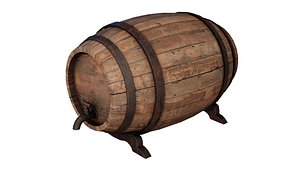 3D Vintage Wooden Barrel with Tap