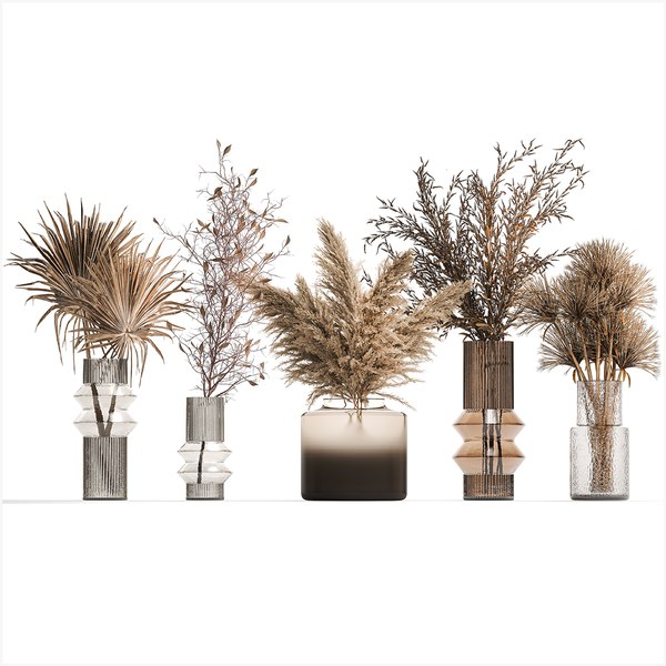 Set of bouquets of dried flowers palm leaf pampas 331 model