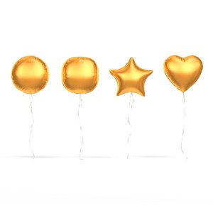 3D Gold Helium Balloons Set - 4 foil gift balloon shapes