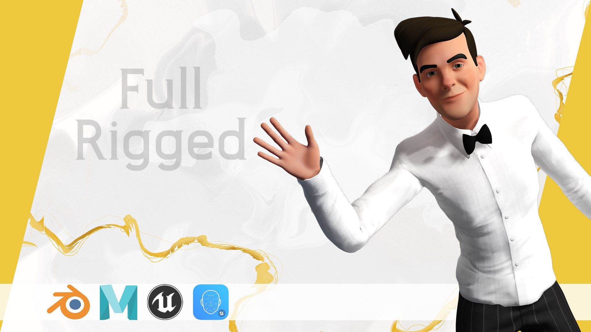 3D Cartoon Waiter Rigged Receptionist 3D Character Hospitality ...