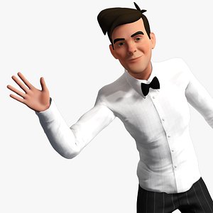 Cartoon Waiter Rigged Receptionist 3D Character Hospitality
