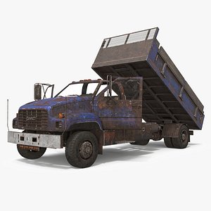 GMC TopKick Flatbed Truck with Corroded Panels Blue Old Rigged for Cinema 4D 3D