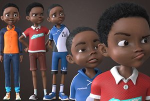 afro boy- cartoon rigged 3D model