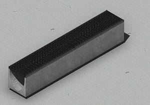 3D V300 Drain Channel Concrete with Grate 2000mm 3D Model
